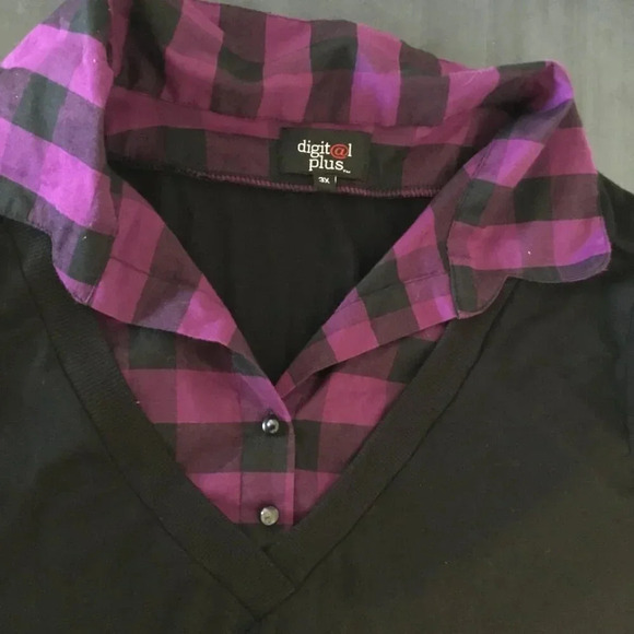 4 for 25 $ Digital Plus Black  and Purple Plaid Accented Tunic Top - Size 3X - Picture 6 of 10
